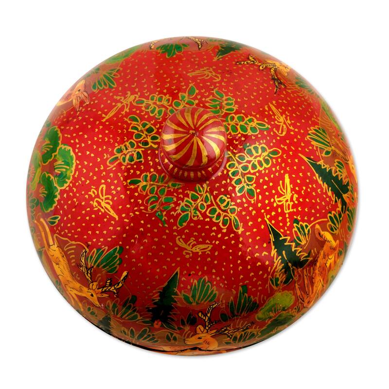 Novica Handmade Jungle Scene In Red Papier Mache Decorative Box