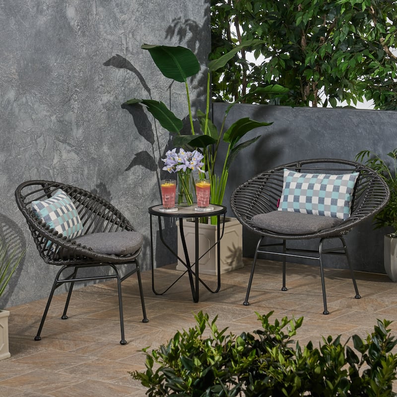 Roomfitters Boho Rattan Lounge Chairs with Metal Legs and Cushions, Set of 2 for Indoor Outdoor Use
