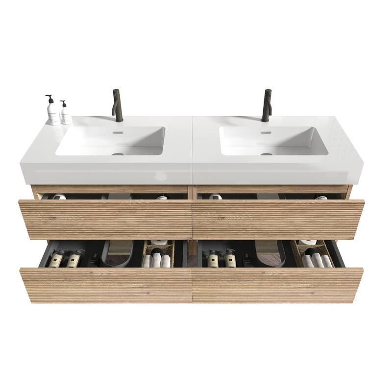 Wall Mounted Bathroom Vanity with Solid Surface Sink and Soft Drawers