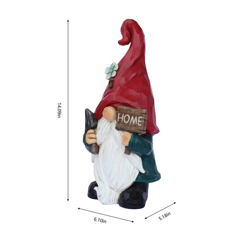 Gnome with Sign Outdoor Garden Statue - 14"