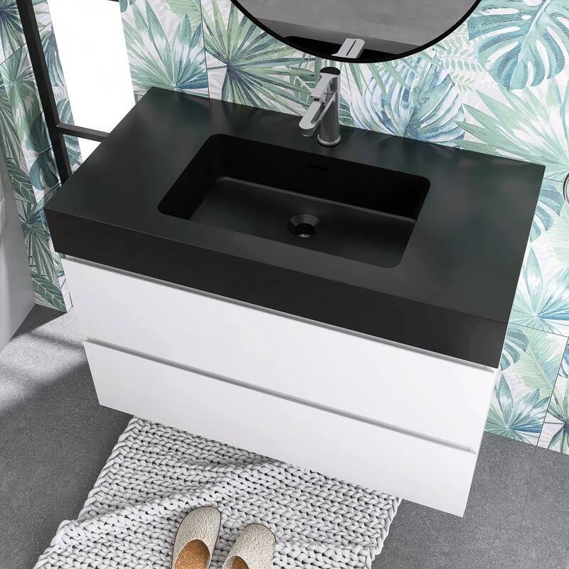 Single Sink Floating Bath Vanity in with Solid Surface Top