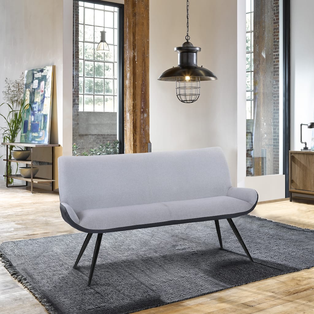 Armen Living Coronado Contemporary Bench in Brushed Gray Powder Coated Finish and Gray Fabric