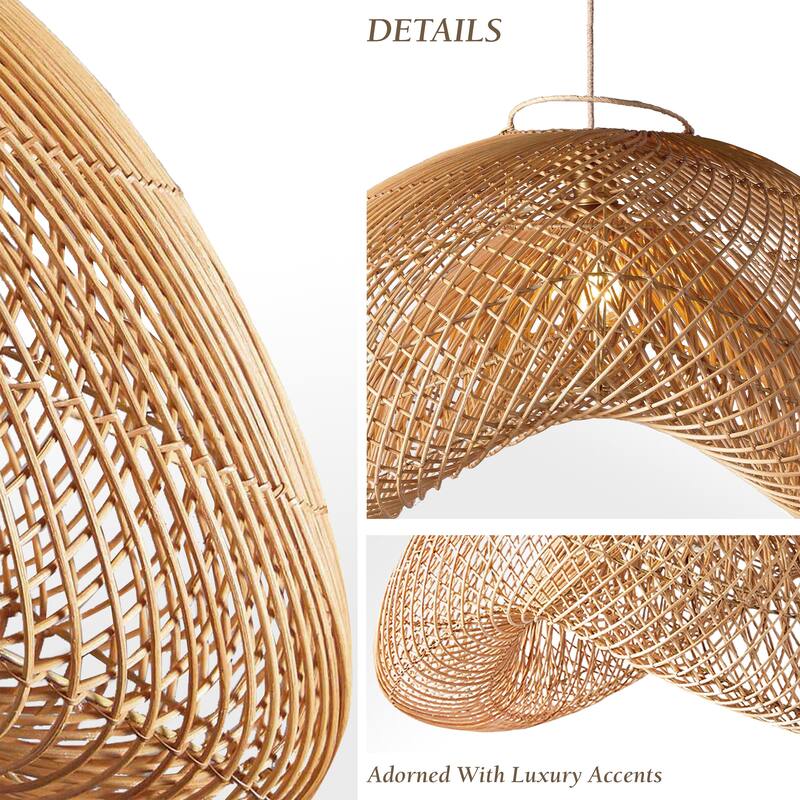 Sepherina Rattan Pendant Light Natural Large Sculptural Handwoven Light Fixture For Modern, Transitional, Farmhouse Room Décor.