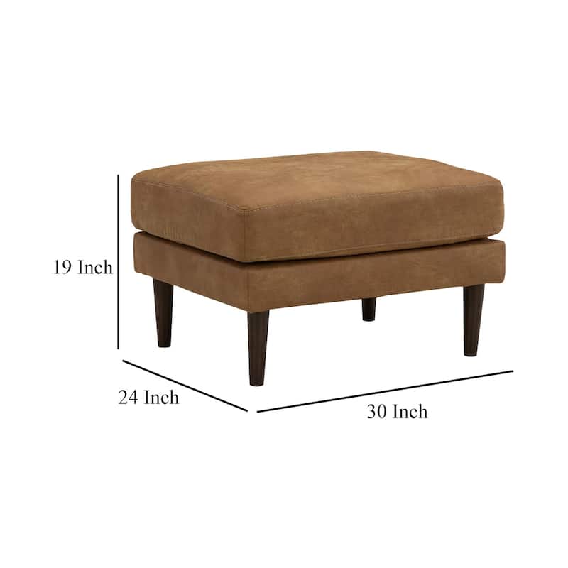 Tely Ottoman, Caramel Brown Faux Leather, Tapered Black Legs, 30 Inch