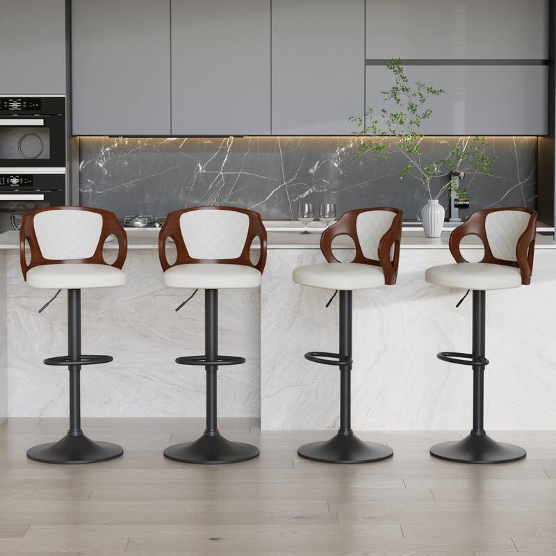 Swivel Bar Stools Set Kitchen Island Counter Height Bar Chairs Faux Leather Upholstered Armless Counter Stools