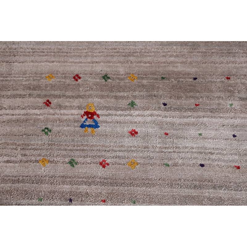 Striped Gabbeh Oriental Square Area Rug Handmade Silk Carpet - 7'11" x 7'9"
