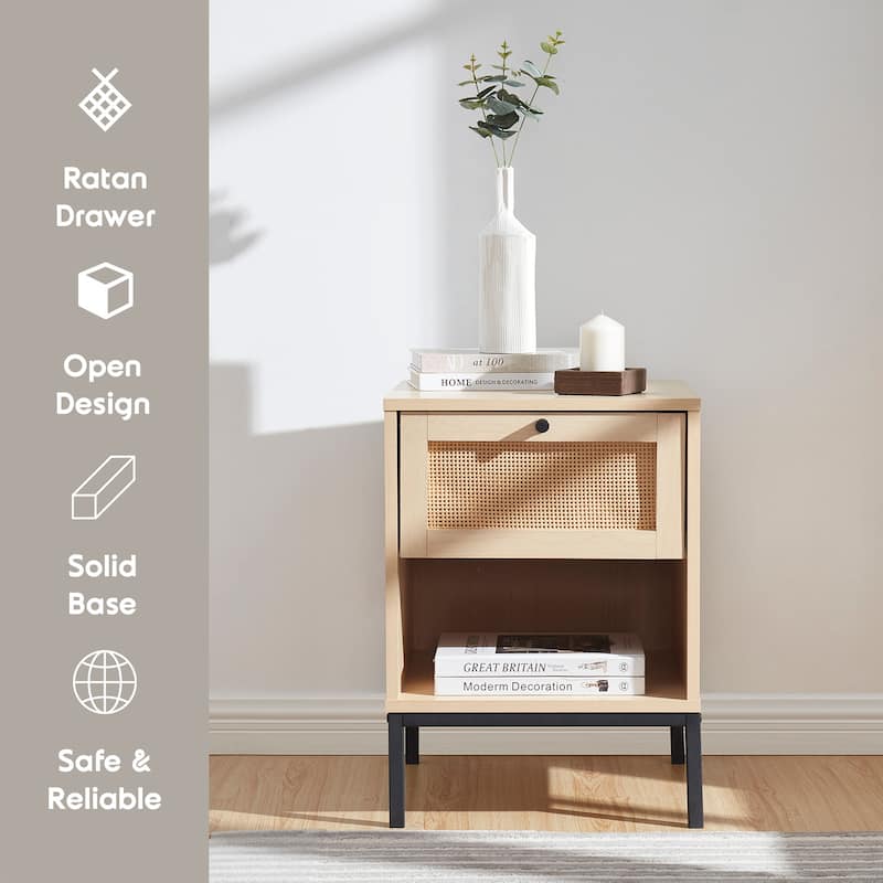 Nestl Wooden Rattan Night Stand