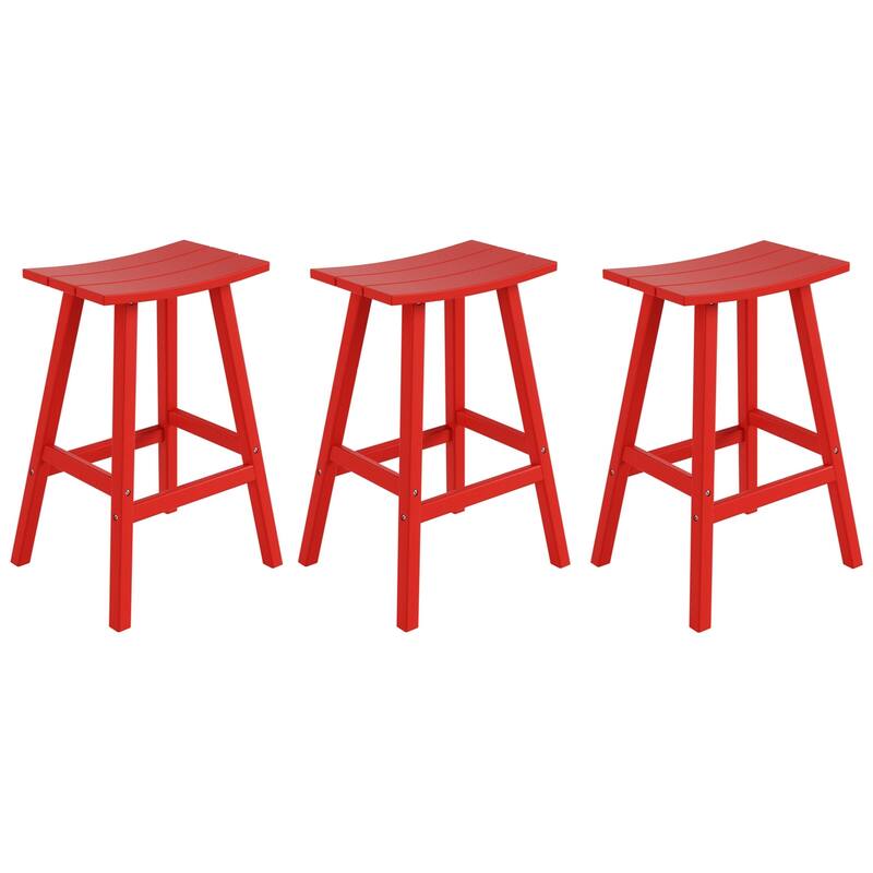 Laguna Hdpe All Weather Outdoor Patio 29" Saddle Seat Bar Stool (Set Of 3) - Red