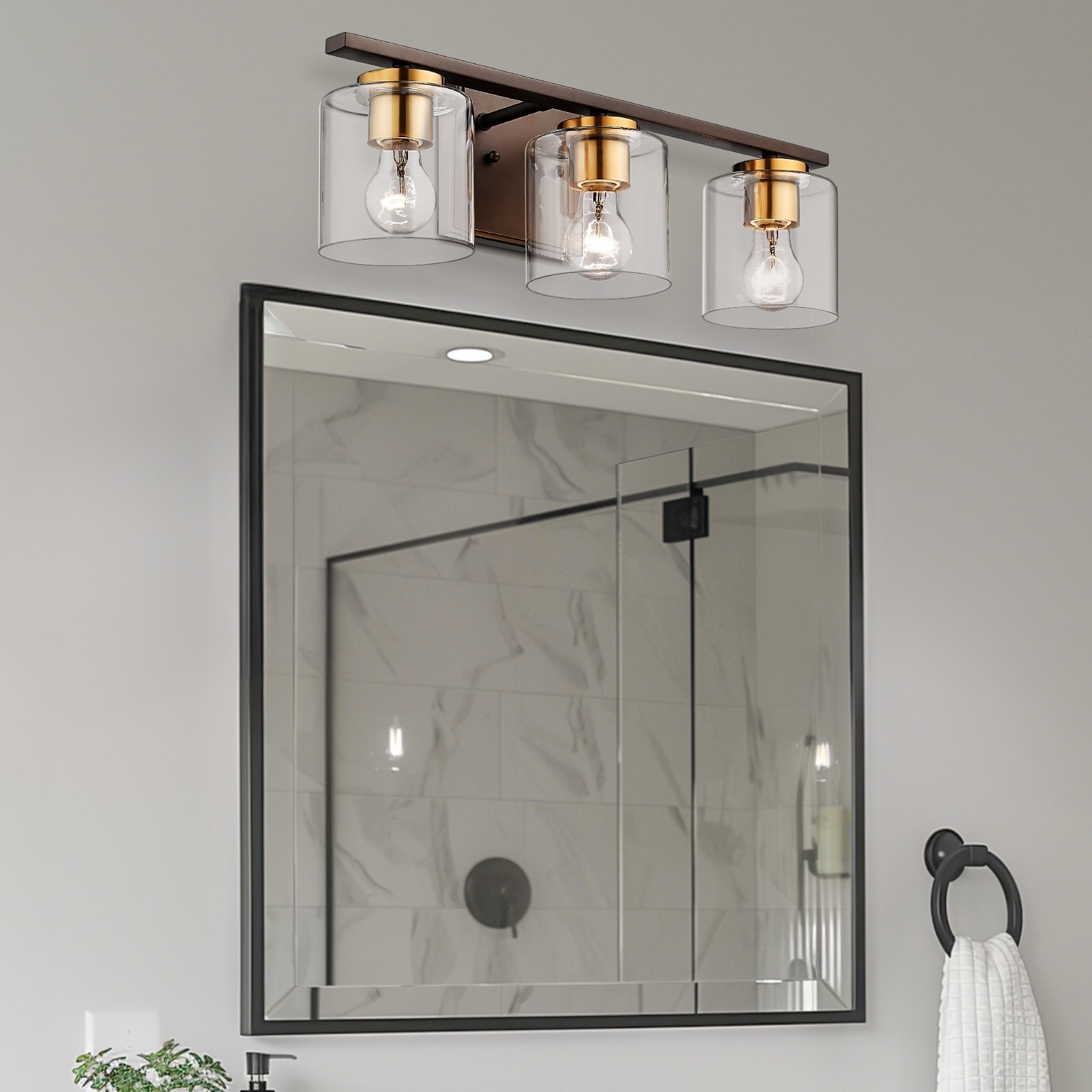 Farmhouse 3-Light Bathroom Vanity Light Fixtures with Oil Rubbed Bronze and Gold Finish