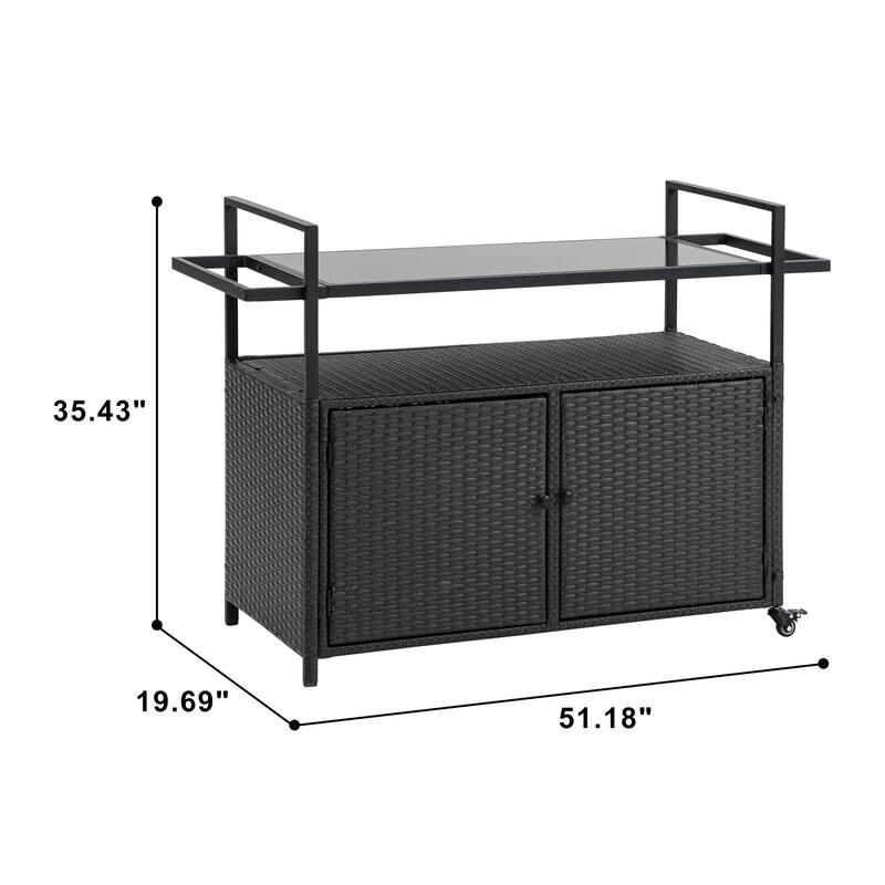 Outdoor Wicker Bar Cart Black