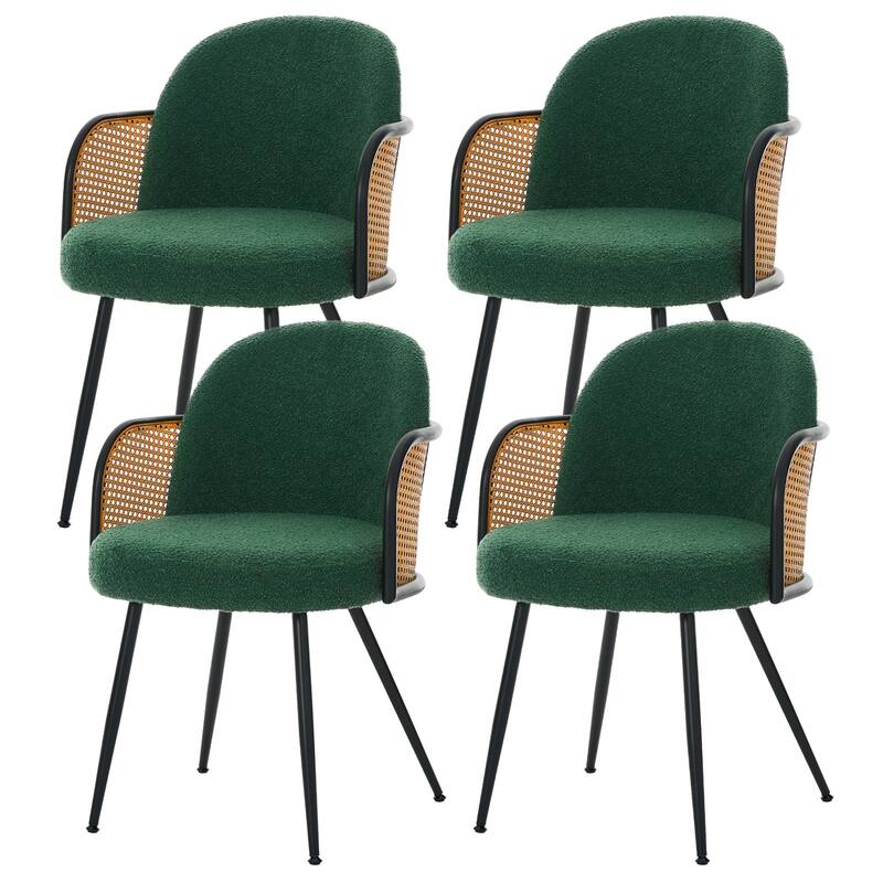 Upholstered Rattan Dining Chairs Set of 2, Arm Side Chair - 21.8" W x 24.2" D x 33" H
