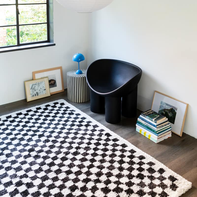 Covey Plush Checkered Thick Shag Area Rug