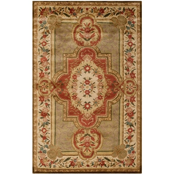 slide 2 of 4, SAFAVIEH Handmade Royalty Tufted Rosemonde Traditional Oriental Wool Rug 9' x 12' - Green/Ivory - Rectangle