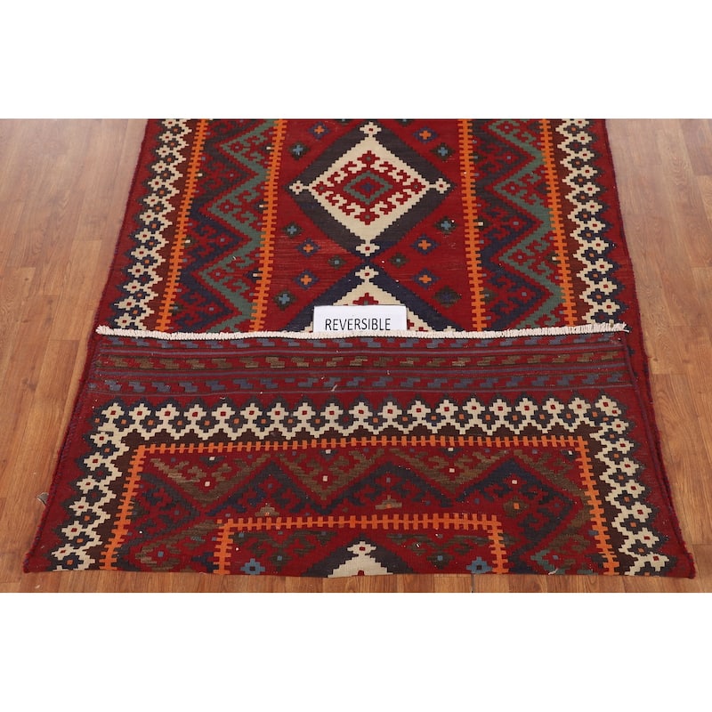 Kilim Qashqai Persian Vintage Rug Flatweave Wool Carpet - 4'10"x 11'3"