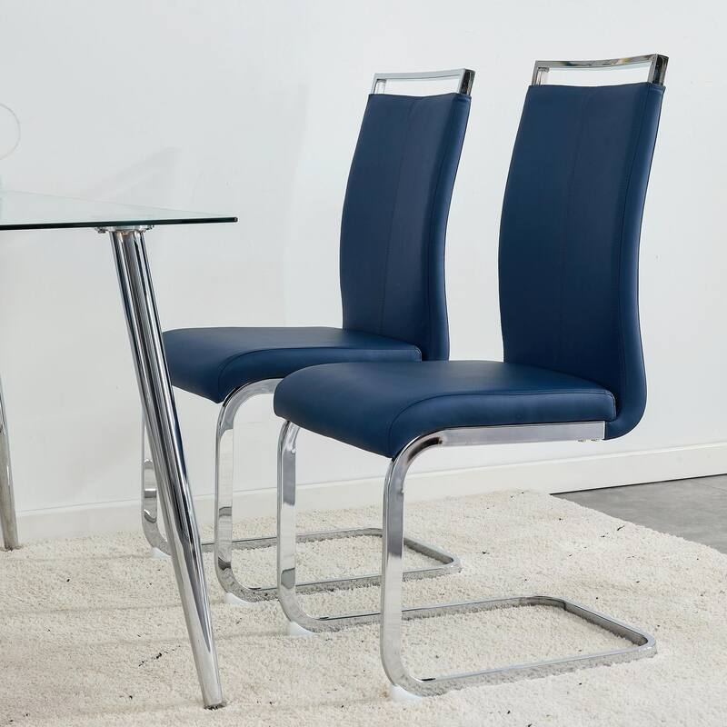 Modern PU Faux Leather High Back Dining Chairs with C-shaped Tube Chrome Metal Legs