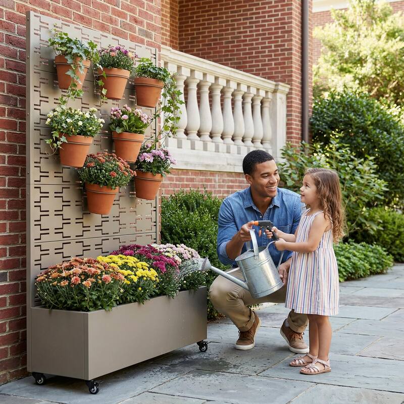 Metal Planter Box with Trellis Privacy Screen Planter Box with Lockable Wheels
