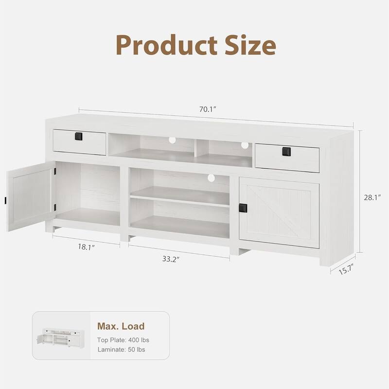 Farmhouse TV Stand, with 4 Storage Drawers & 3 Open Shelf