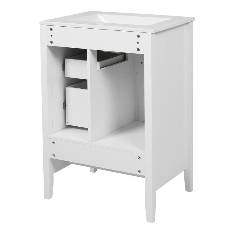24 inch Bathroom Vanity with Sink, One Cabinet with Soft-closing Door, 3 Soft-closing Drawers, Retro Metal Handles