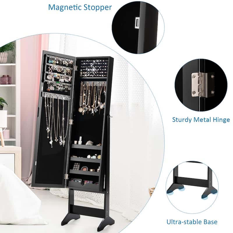 Gymax Vanity Mirror Tilting Jewelry Cabinet Organizer Storage Box - See Details