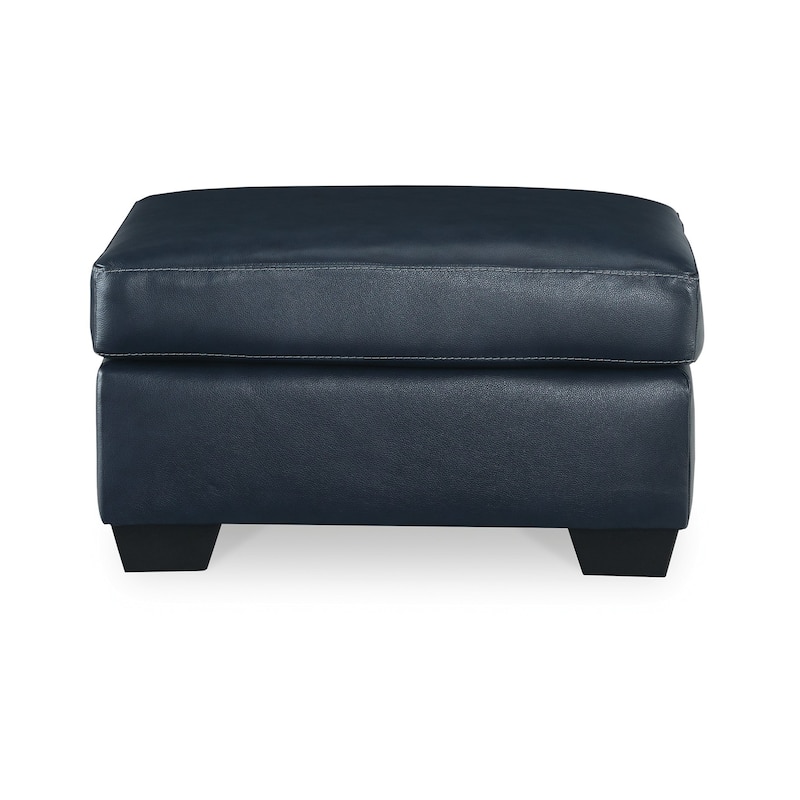 Orion Ottoman, 34 Inch Rich Ocean Blue Real and Faux Leather Cushion