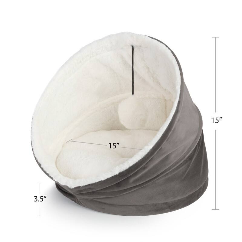 Cozy Cat House Velvet With Sherpa + Dangling Ball - 16"16"
