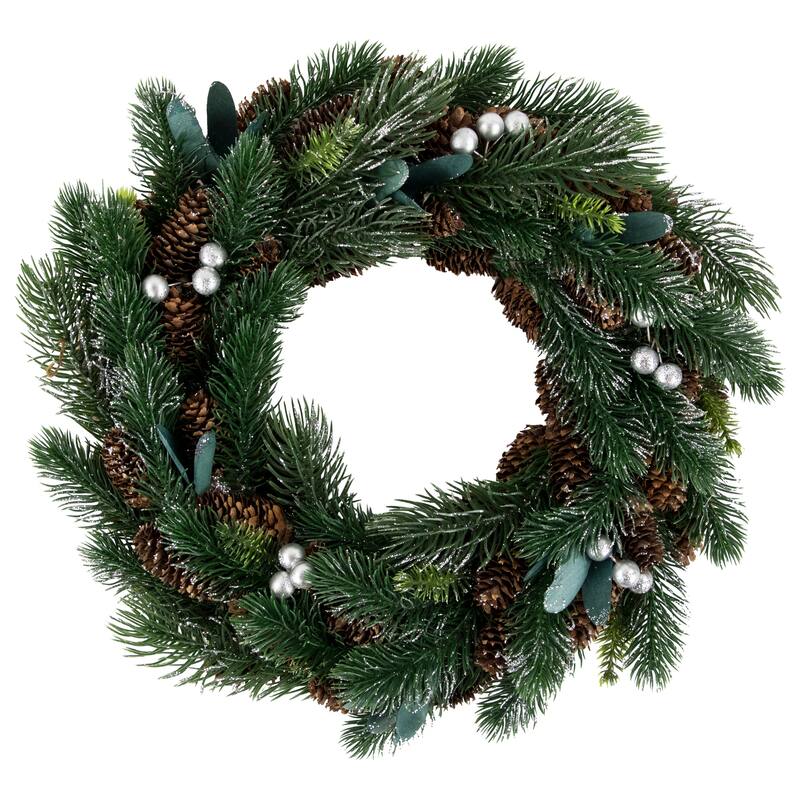 Green Pine, Pinecone Berries Artificial Christmas Wreath, 14", Unlit