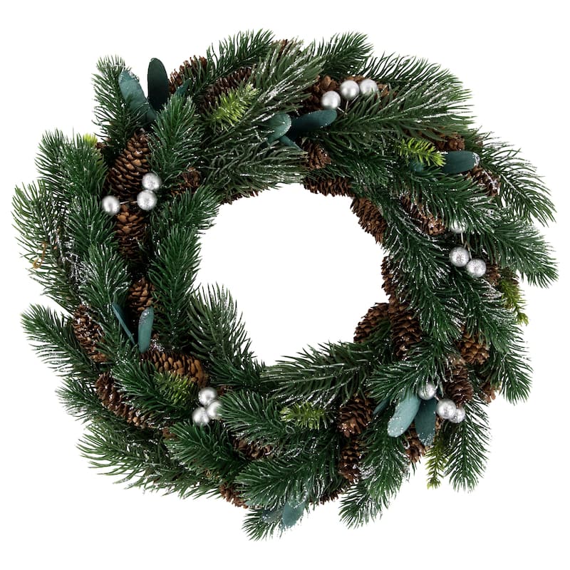 Green Pine Pinecone with Berries Christmas Wreath 14-Inch Unlit - 14"
