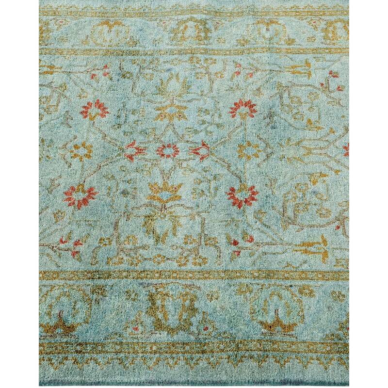 Overton Hand Knotted Wool Vintage Inspired Modern Contemporary Overdyed Blue Runner Rug - 2' 7" x 15' 8"