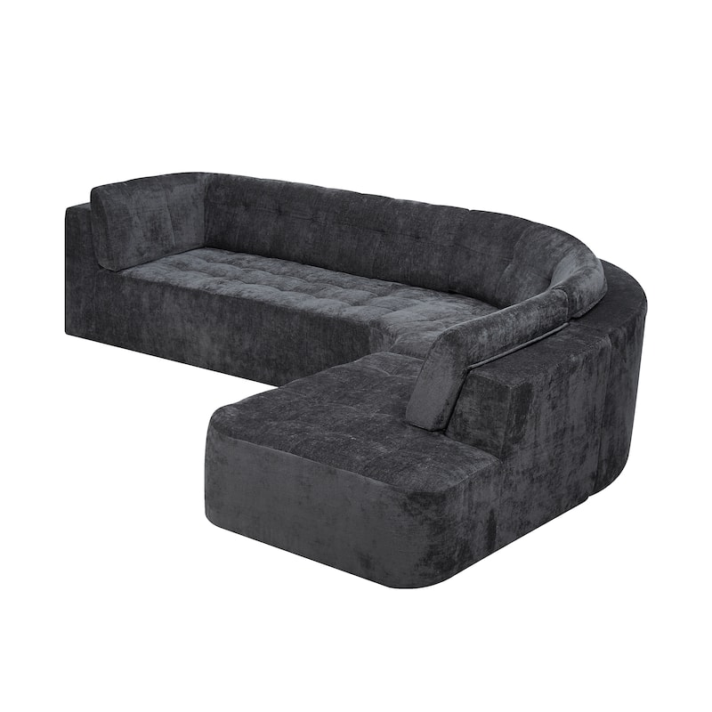 Christopher Knight Home - Modern L-Shaped Corner Sectional Sofa, Fully Upholstered Arms, Curved Right-Hand Facing, Tufted Design