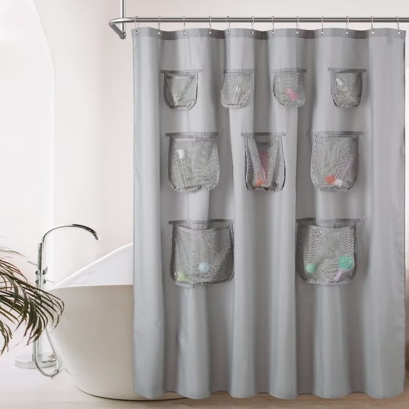 Mesh Pocket Water Repellent Shower Curtain