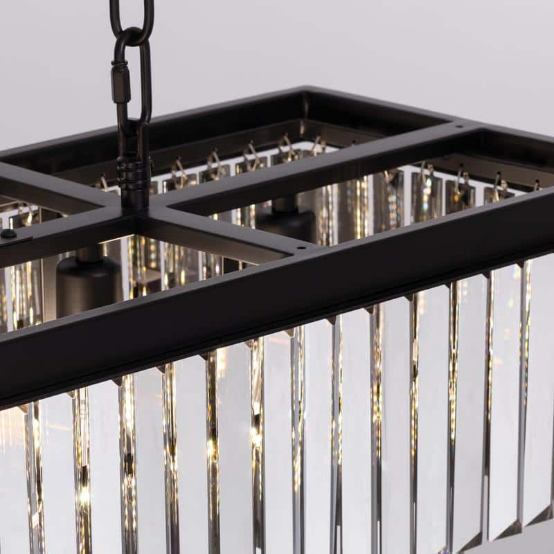 40 in. Smoky Grey Modern Crystal Chandelier 7-Light Linear Chandelier Kitchen Island Pendant Light for Dining Room