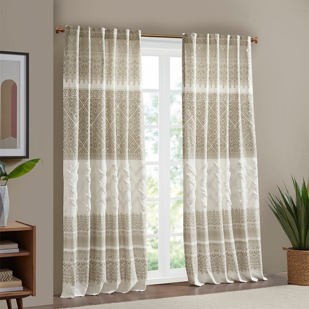 Cotton Printed Curtain Panel with Chenille detail and Lining(Only 1 Pc Panel)