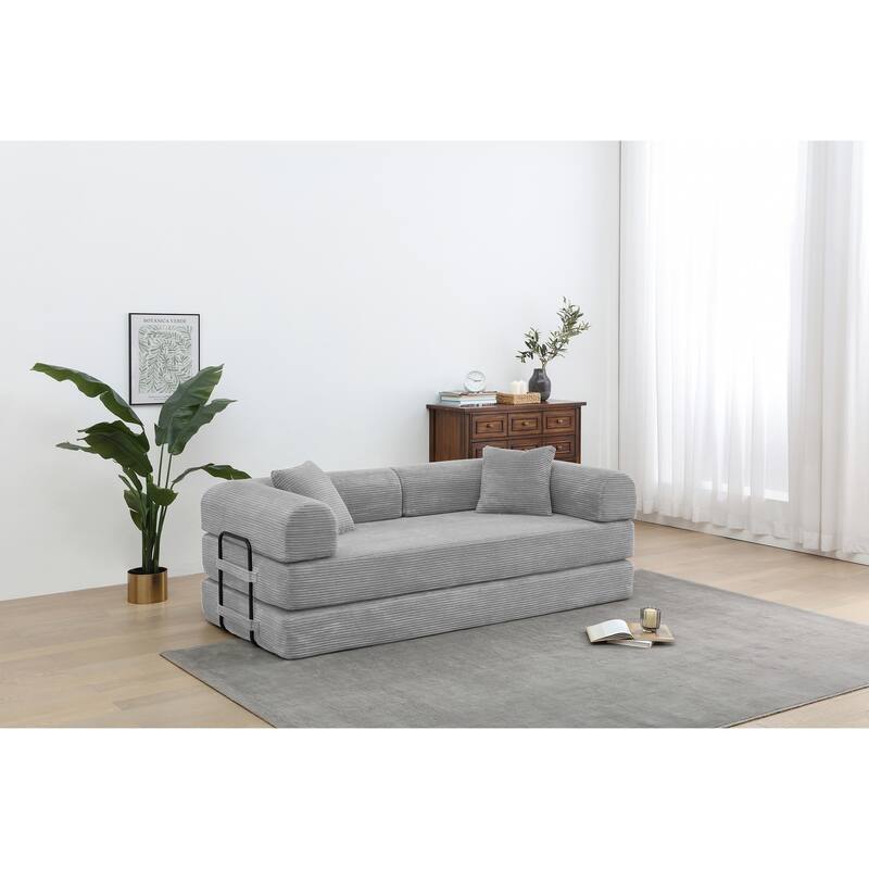 Convertible Sleeper Sofa Bed, Corduroy Folding Couch with Pillow
