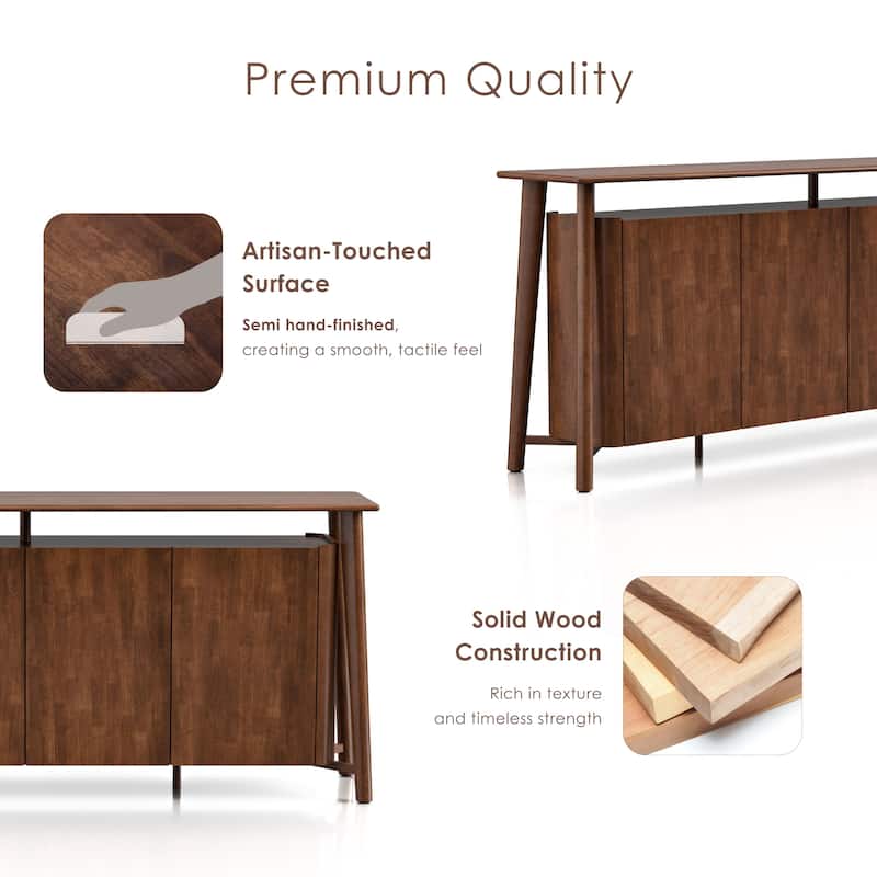 Furniture of America Abigail IV Mid-Century Modern Walnut Solid Wood Dining Sideboard with Hidden Drawers