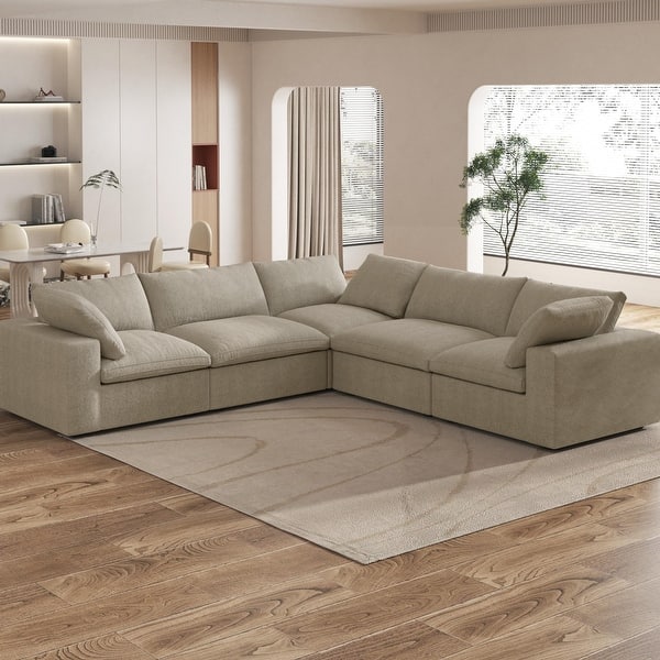 Large Down Filled Corner Sectional Sofa Couch with Ottoman for Living Room Set
