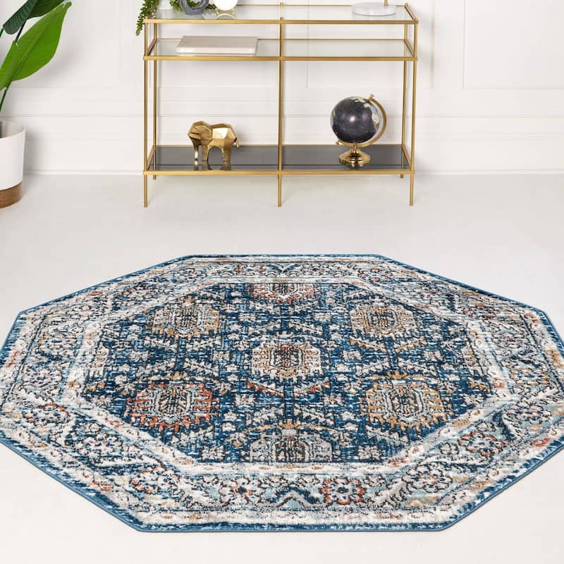 Traditional Jeopok Collection Area Rug - Blue - 7'x7' Octagon