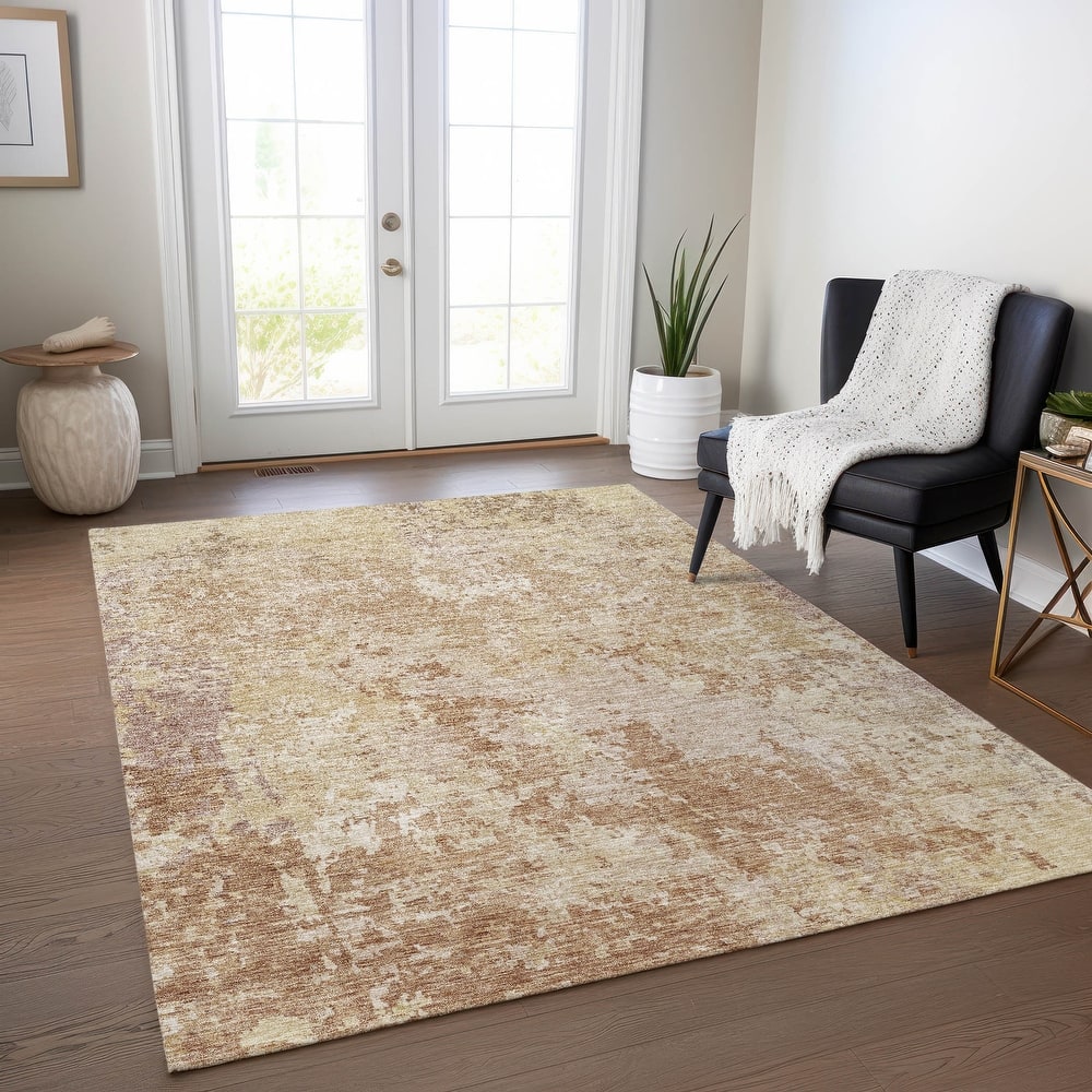 Machine Washable Indoor/ Outdoor Abstract Contemporary Chantille Rug