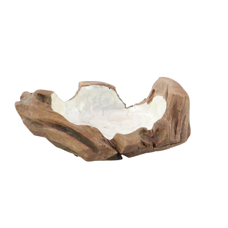 Teak Wood Handmade Live Edge Free Form Decorative Bowl with Capiz Interior - Brown - Roche River Decor