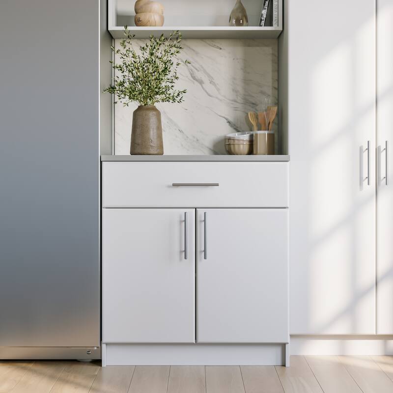 White 36" Cabinet with Adjustable Shelf, Storage Cabinet with Doors, Garage Cabinet with Drawer, Laundry Wood Cabinet - 36 Inch