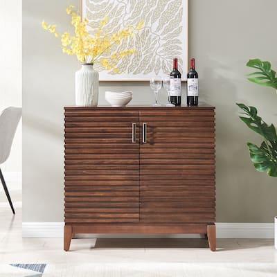 Morden Fort Wood Sideboard Storage Buffet Cabinet with 3D Stripes Doors