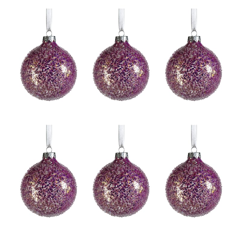 3.25" Multi-Pink Confetti Glass Ball Ornaments, Set of 6