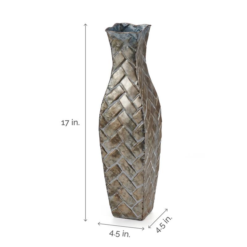 Elements Champagne Weave Metal Vase, 17 Inch