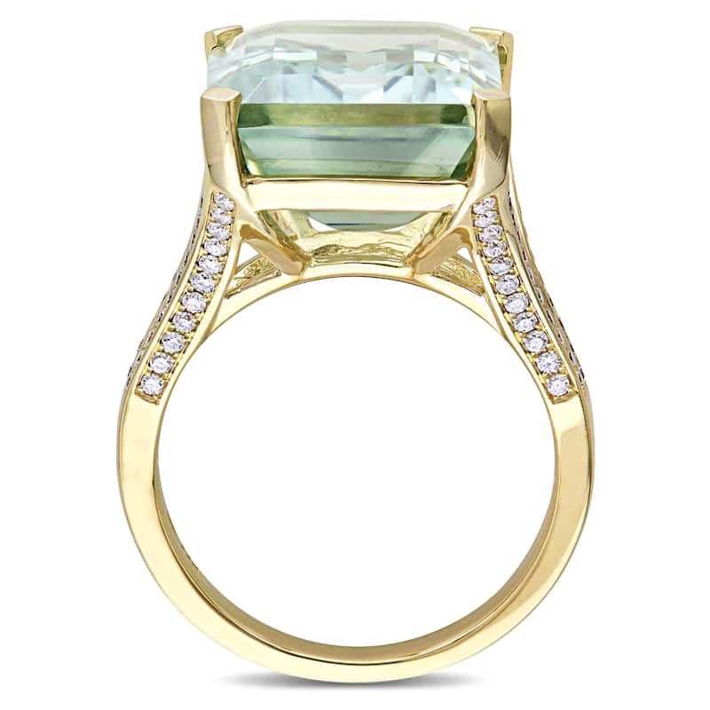 Miadora 15ct TGW Octagon-Cut Green Quartz and 2/5ct TDW Diamond Ring in 14k Yellow Gold