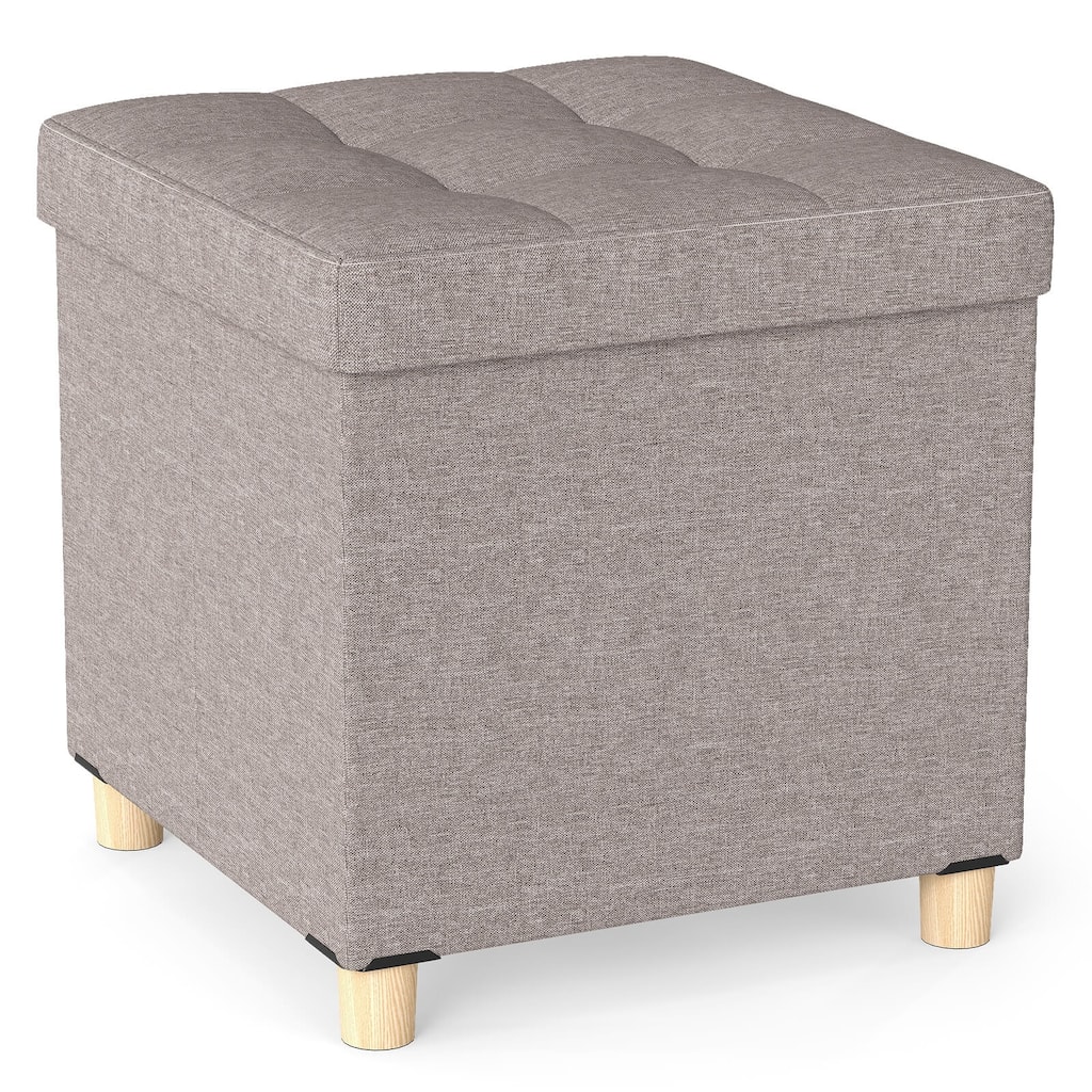 Costway 1/2 PCS 18 Inches Ottoman with Storage,Tray & Rubber Wood Legs
