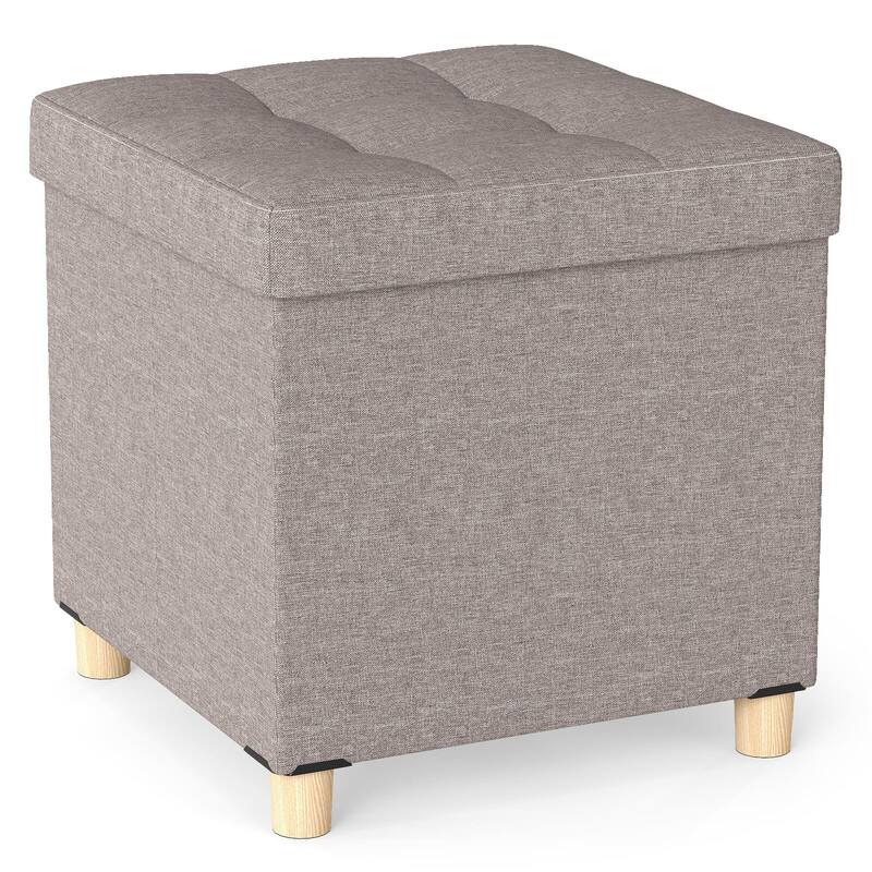 Costway 1/2 PCS 18 Inches Ottoman with Storage,Tray & Rubber Wood Legs - 1 PCS