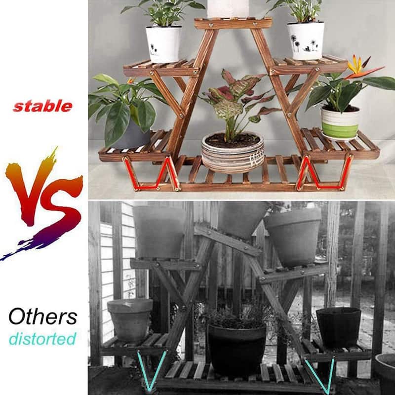 Triangular Plant Stand Wooden Flower Shelf Window Decor