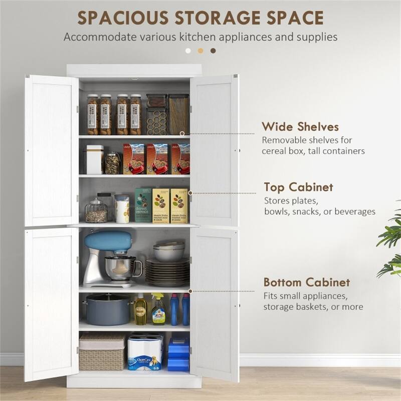 6 Tier Storage Cabinet with Adjustable Shelves Shaker Style Doors Anti Tipping Durable MDF for Kitchen and Home