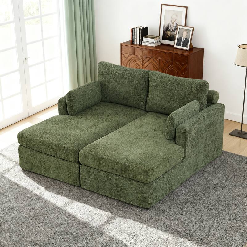 63.4"W Chenille Combination Sofa,Sofa Bed with Cushions & Metal Legs - Green