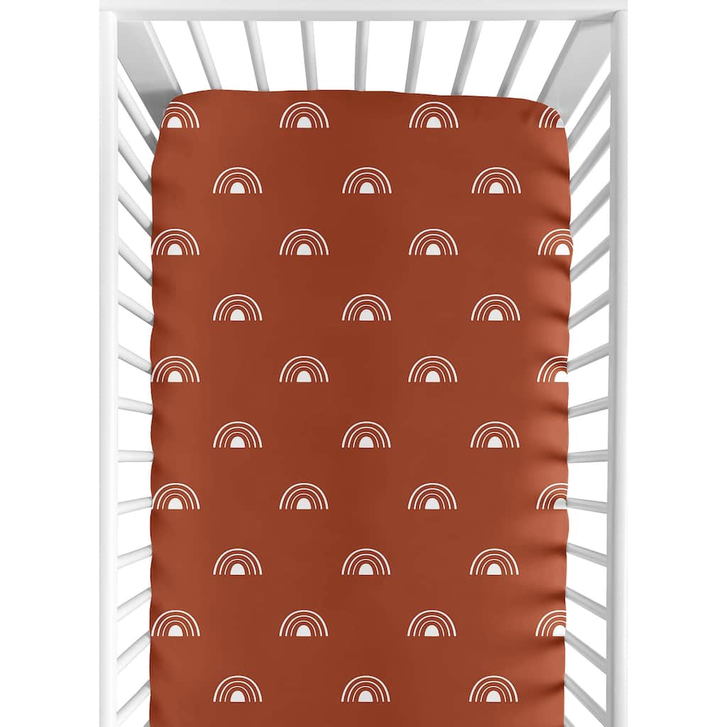 Rust and White Boho Rainbow Collection Boy Girl Fitted Crib Sheet - Orange Bohemian Celestial Sky Gender Neutral Outdoors Nature