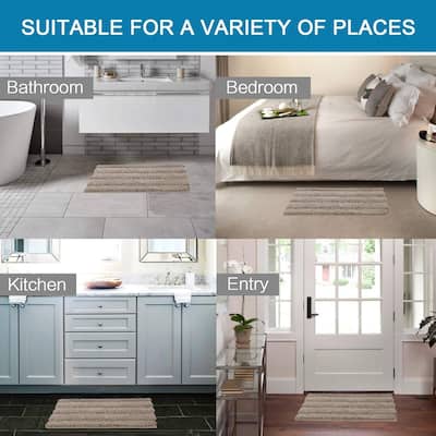 Bathroom Non Slip Extra Thick Chenille Striped Bath Rug 47" x 17" Plus 20" x 20" U Shape
